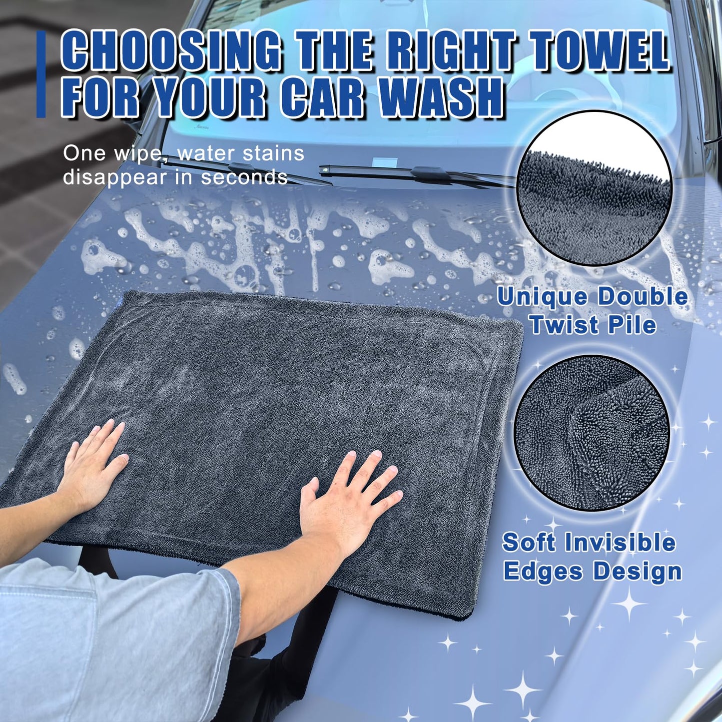 Car Drying Towel, 2 Pack 36 x 24 Inch Microfiber Towels, 1200 GSM Super Absorbent Drying Towel for Car Detailing, Streak Free, Lint Free (Grey, Extra Large)