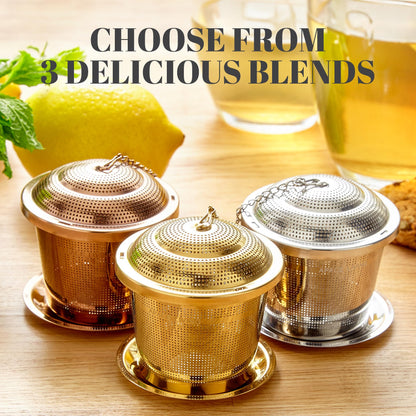 Apace Loose Leaf Tea Infuser (Set of 2) with Tea Scoop and Drip Tray - Ultra Fine Stainless Steel Strainer & Steeper for a Superior Brewing Experience (Rose Gold, Medium)