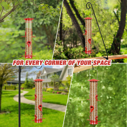 Bird Feeder Hanging Classic Tube Hanging Feeders with 6 Feeding Ports Premium Hard Plastic with Steel Hanger Weatherproof and Water Resistant Great for Attracting Birds Outdoors Garden Red 2Packs