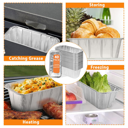 40 Pack Drip Pan Liners for Blackstone Griddle 36" 30" 28" 22" 17", 2 Silicone Brushes, a Small Seasonings Spice Shaker, Aluminum Disposable Grease Catcher Trays,Griddle Accessories for Grilling