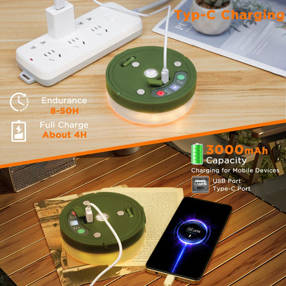 YUNJAYI Retractable Camping String Lights, 33FT 3000mAh Rechargeable 4 in 1 Camp Lights String with 9 Lighting Modes, Outdoor String Lights Waterproof, Portable Camping Lights for Yard, Tent & Hiking