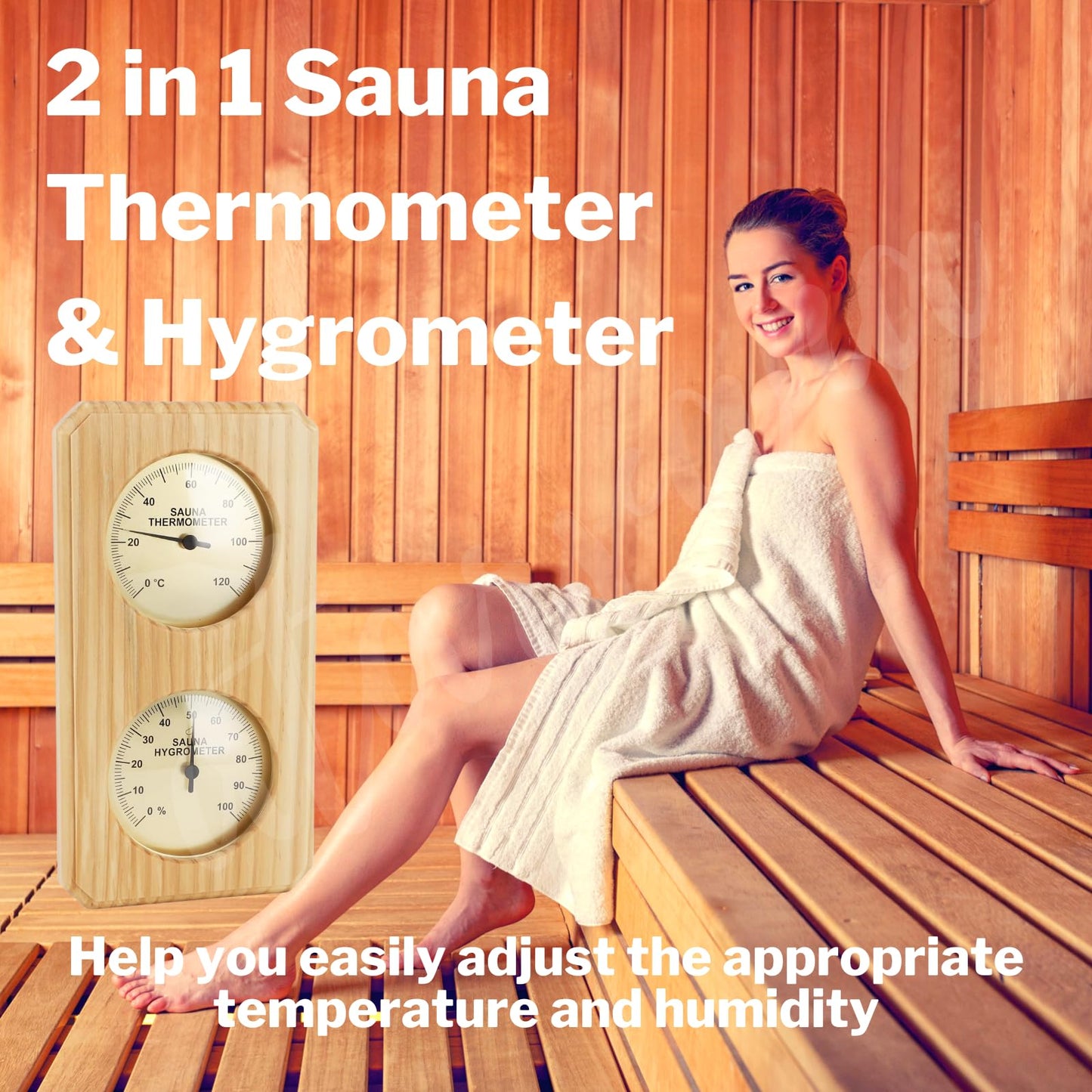 2 in 1 Wooden Sauna Thermometer and Hygrometer, Atarvana Indoor Hygrothermograph for Sauna Rooms, Spa, Hotel Accessories