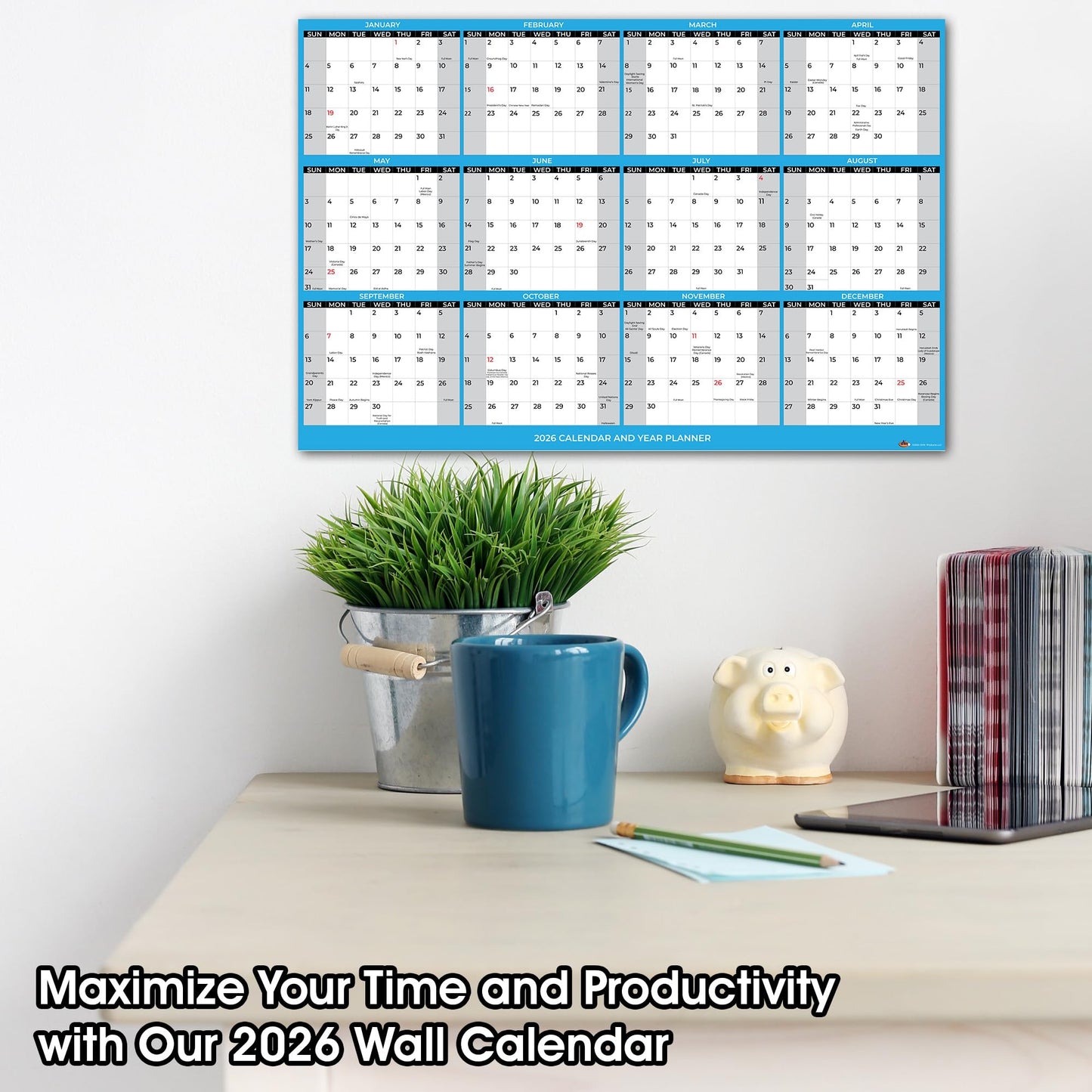 2026 Wall Calendar Large Size 24" x 36", Paper Folded 12 Month Annual Yearly Wall Planner, Reversible, Horizontal/Vertical