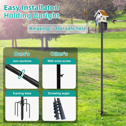 Bird House Pole,74 Inch Heavy Duty Bird Feeder Pole Mount Kit for Outdoors, 5-Prong Base, Splicing Adjustable Feeding Stand Station for Birds Watching,Weather Station (Birds House Not Included)