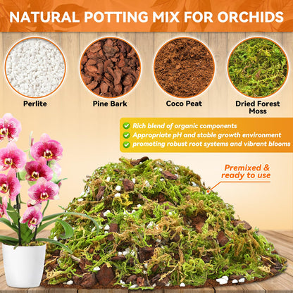 Riare 2L Orchid Potting Mix for Repotting- Orchids Repotting Kit Include Moss, Pine Bark, Perlite, Coco Peat- Premium Orchid Soil Medium for Indoor Potted Plants Root Ventilation & Expanding
