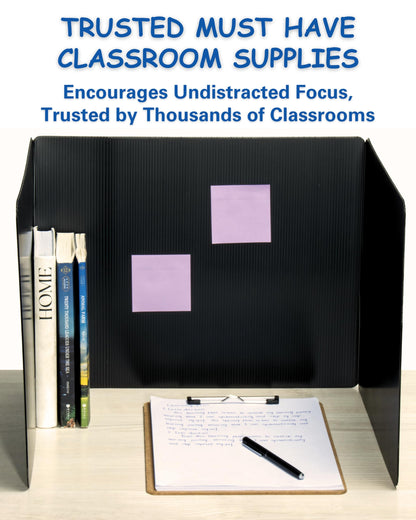 4 Plastic Black Privacy Folders for Students — Durable — Desk Divider Privacys Panel, Easy-Store Privacy Shields for Student Desks, Testing Dividers for Classroom, Test Divider for Student Desks