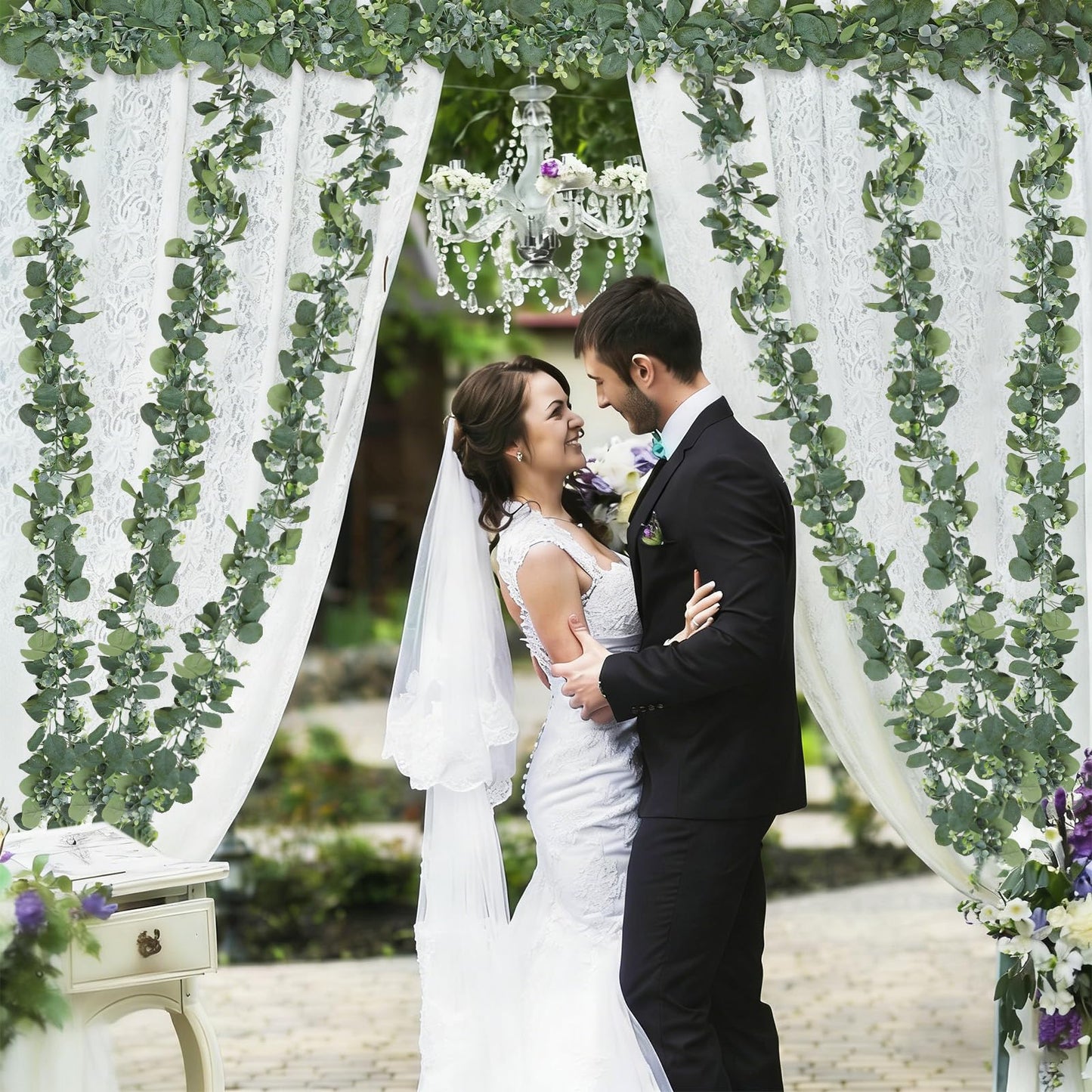 SOMYTING Eucalyptus Garlands, 2 Pack 5.7ft Long Artificial Mixed Eucalyptus Leaves Vine Greenery Garland Hanging Plants for Farmhouse Table Centerpiece Mantel Wedding Arch Backdrop Decor