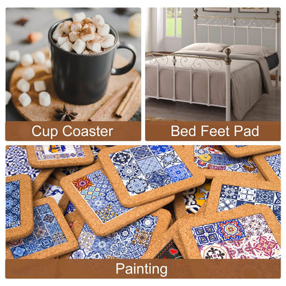 uxcell 100 Pcs Self-Adhesive Cork Round, 3" x 3" Cork Tiles Backing Sheets Cork Coasters for DIY Crafts, Brown