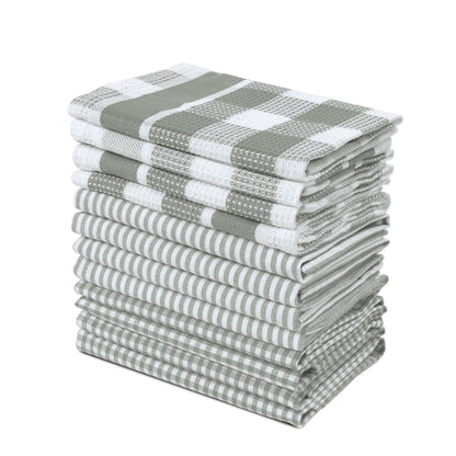 LANE LINEN 100% Cotton Kitchen Dish Cloths, Ultra Soft Absorbent Quick Drying Dish Towels, Multiweave Wash Cloths Dish Towel Sets, 13x13 Inches, 12 Pack - Grey