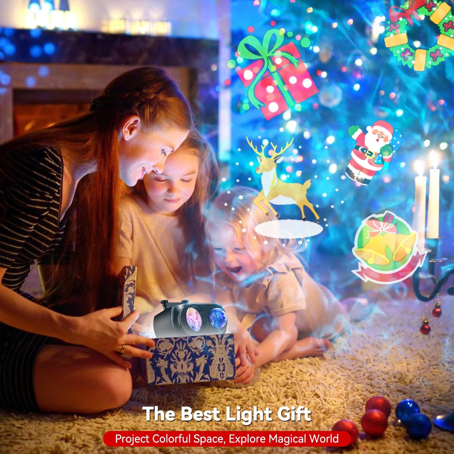 Christmas Projector Lights Outdoor, Waterproof 2-in-1 Holiday Decorations Projection Lamp (10 Ocean Wave & 160 Patterns) with Remote Control for Christmas New Year Decor Light Show (Black)