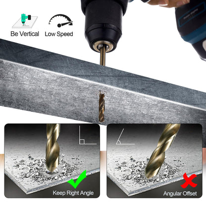 Sinyeenglon Cobalt Drill Bit Set for Hardened Metal and Stainless Steel, 21Pcs M35 High Speed Steel Twist Jobber Drill Bits 1/16"-3/8", with Metal Index Storage Box