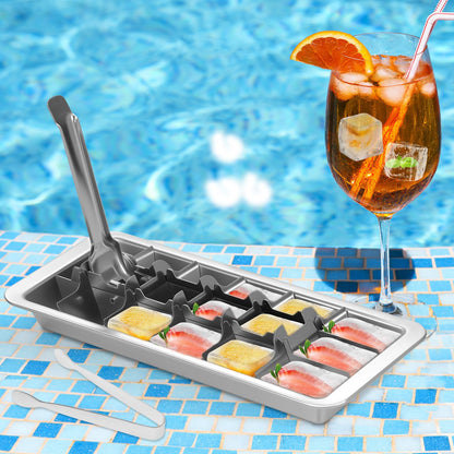 Stainless Steel Ice Cube Tray 18 Slot Ice Trays for Freezer Ice Lattice Mould with Clamp Easy Release Handle Easy to Clean (Clamp)