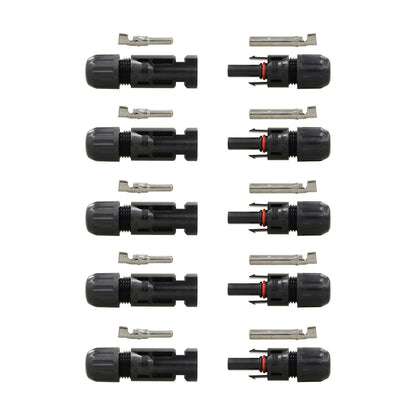 Renogy 5 Pair MC4 Male/Female Solar Panel Cable Connectors Double Seal Rings for Better Waterproof Effect, Black