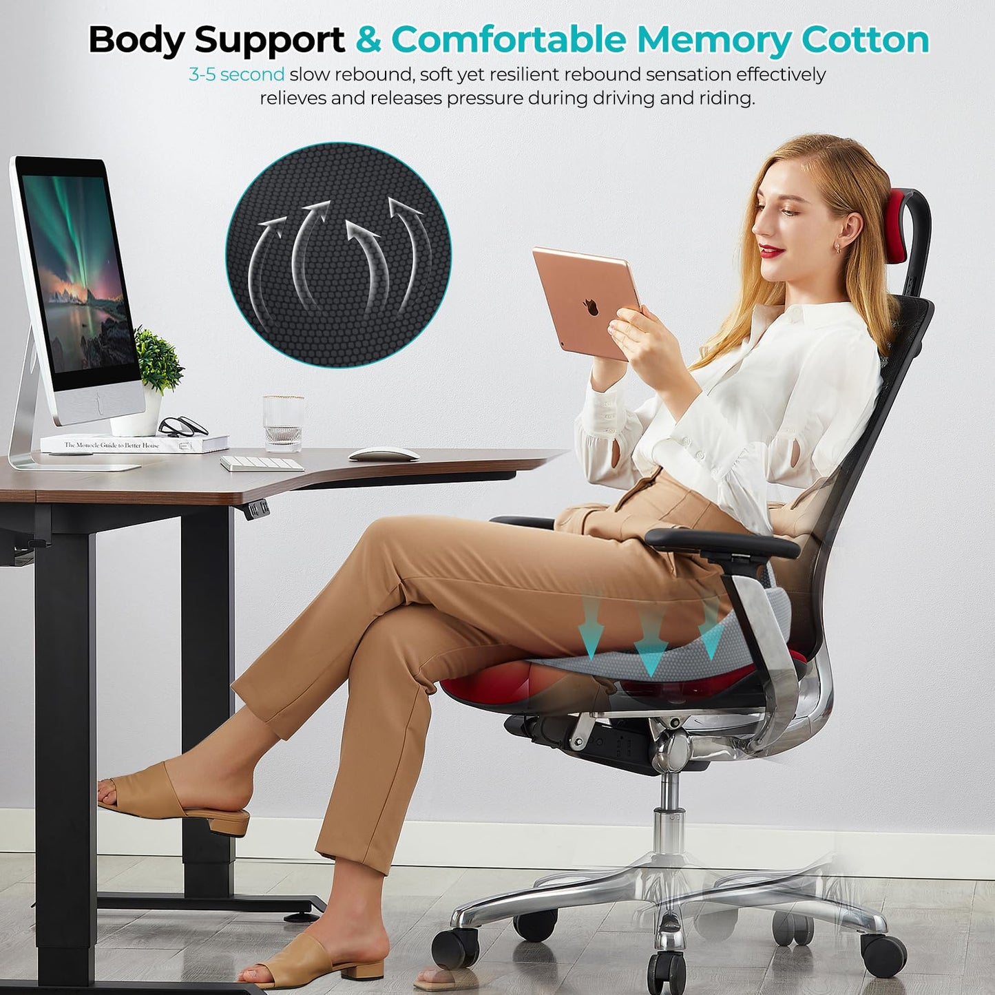 Chair Cushion, Ergonomic Seat Cushion, Orthopaedic Office Chair with Hole Handle, Non-Slip Breathable Hemorrhoids Doughnut Cushion, Wedge Cushion, Car, Coccyx Cushion, Seat Ring, Coccyx Relief