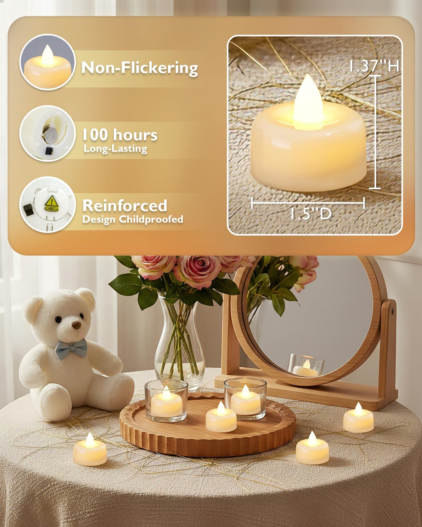 Amagic - Pack of 50 LED Flameless Candles Battery Operated Fake Electric Candles for Votive Candles Halloween Christmas Home Decor Wedding Table Decoration