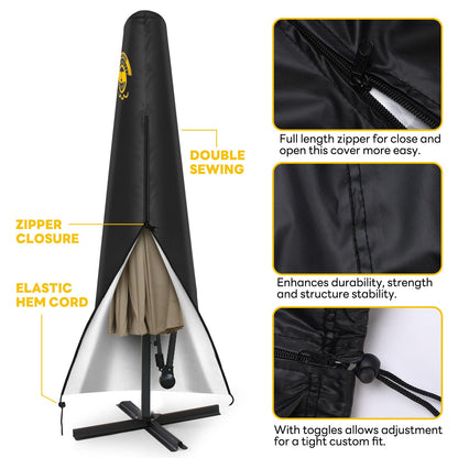 SHENGCHENG Patio Umbrella Covers Waterproof Outdoor Offset Banana Style Umbrella Cover with Rod - 420D Waterproof & Heavy Duty UV-Resistant Cover for 9-13ft Outdoor Umbrella with Support Pole SC003