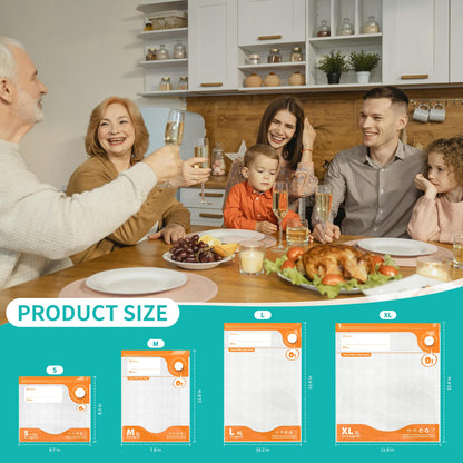 Vacuum Sealer for Food, Reusable Sous Vide Bags with Air Valve, PA&PE Material Long-lasting Freshness for Cooking, Food Storage(10.2 * 13.4in 20pcs）