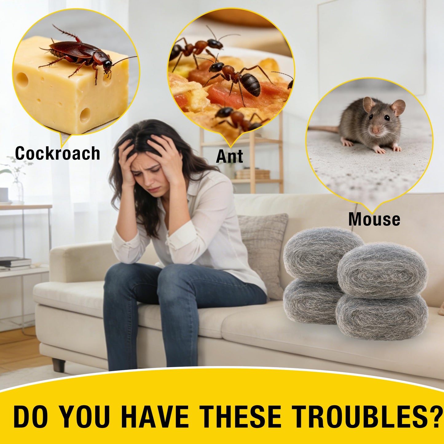 DEMIBAZ Steel Wool Mice Repellent - 6 Rolls of Steel Wool (14ft x 3.1in, Coarse Grade #3), Scissors & Glove - Keep Mice Away from Holes,Siding,Pipeline,Vents in Garden House & Garage