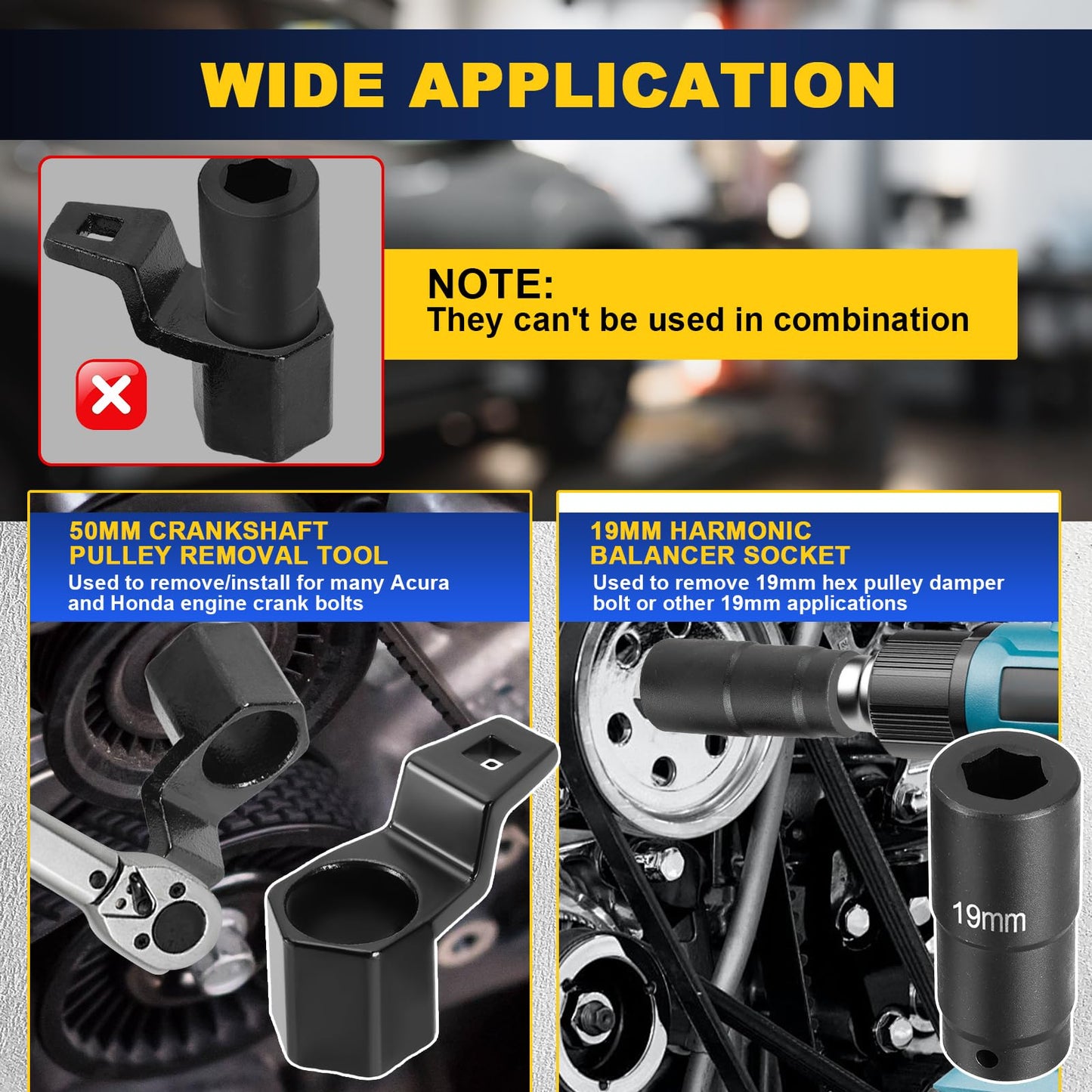 DASBET 19mm Harmonic Balancer Socket and 50mm Hex Crankshaft Crank Damper Pulley Holding Wrench Socket Tool Compatible for Honda Acura