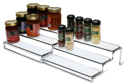 Deco Brothers Spice Rack 3 Tier Expandable Cabinet Spice Organizer Step Shelf Organizer, Chrome