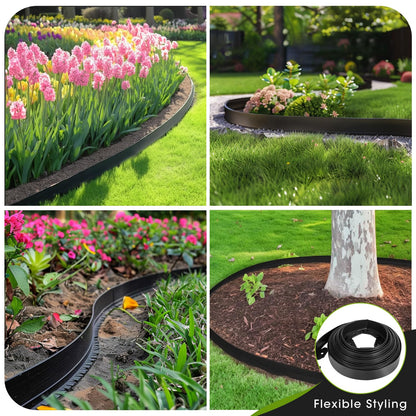 Pruite 33FT Flexible Landscape Edging Kit (2IN Tall) - Black Plastic Garden Borders with 40 Spikes, Lawn Edging for Yard Flowerbeds, Grass & Landscaping