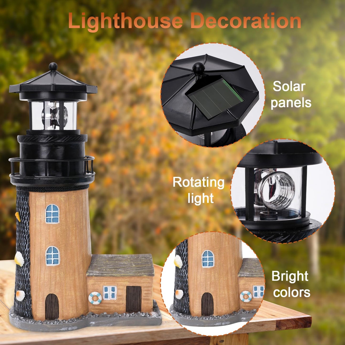Solar Lighthouse with Rotating Beacon, 30CM Outdoor Lighthouse Garden Decor, Waterproof Statue Light House Lamp for Yard, Lawn, Patio Gifts