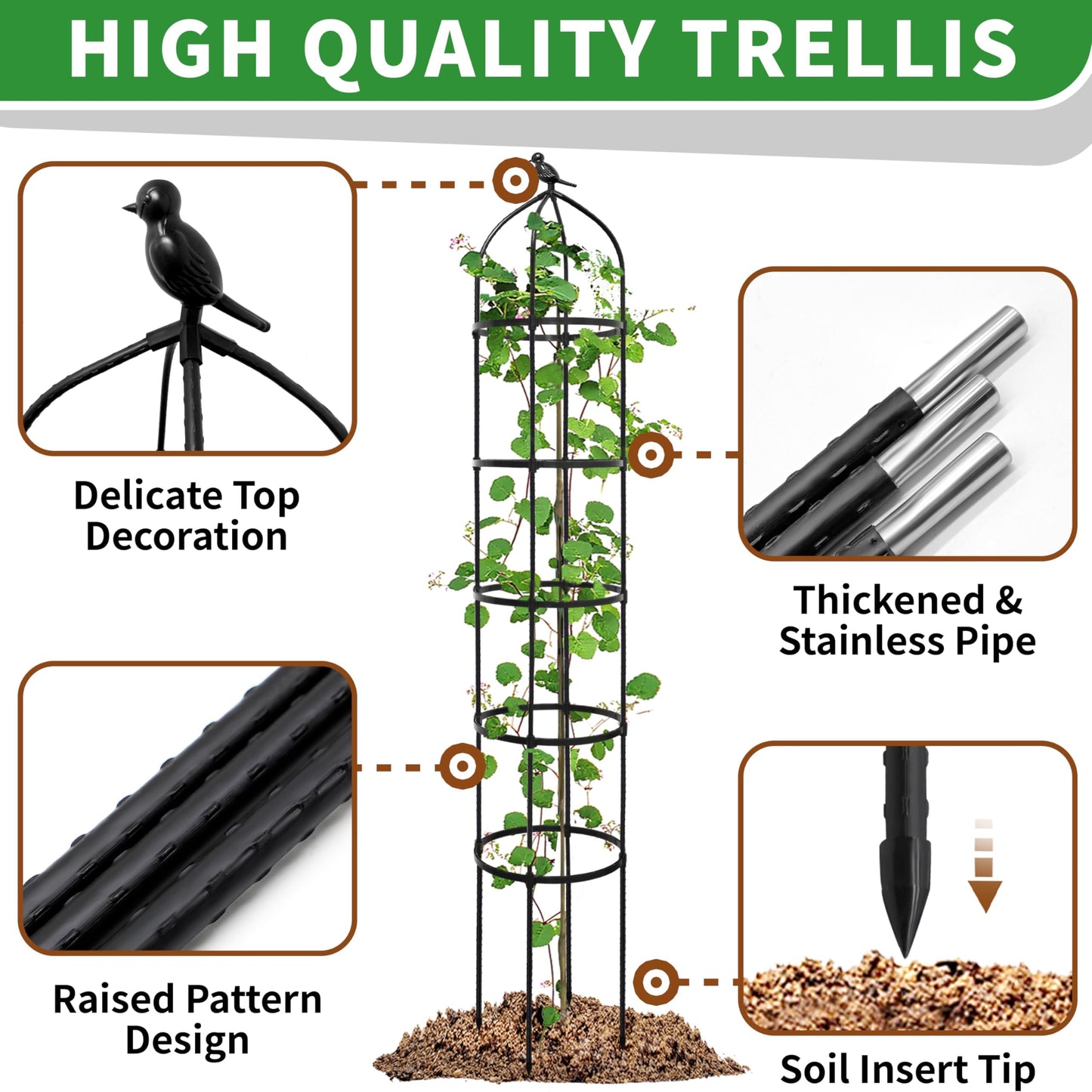 6.7FT Garden Obelisk Trellis for Climbing Plants,81”Metal Plant Support Tower,Heavy Duty Thickened Tube,Rustproof Black Vine & Flower Stand for Outdoor Indoor Use