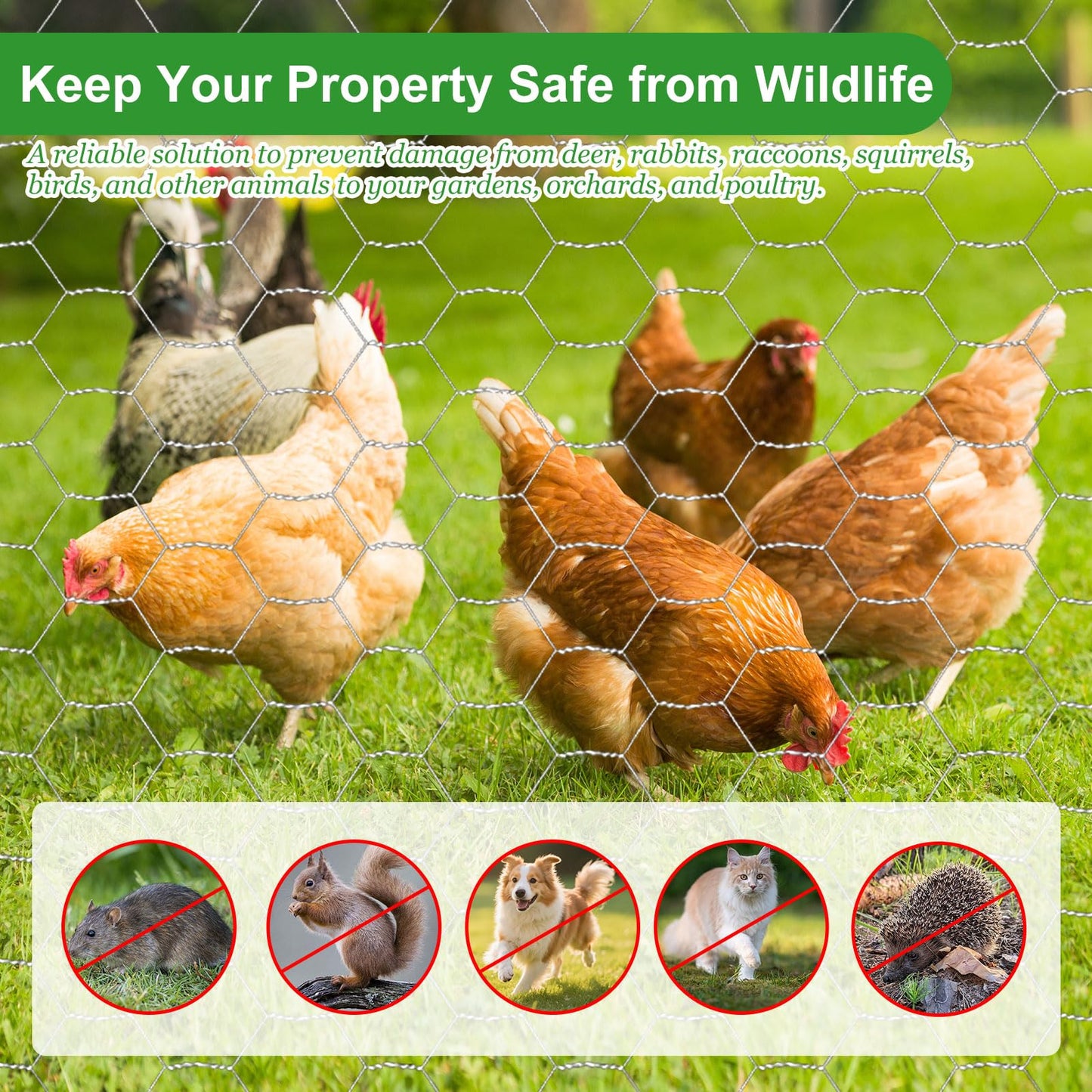 16inx40ft Chicken Wire with 100 Zip Ties, Galvanized Hexagonal Metal Mesh Wire Fencing to Protect Gardening Plants, Vegetables, Flowers, Fruits from Dogs, Rabbits Squirrels