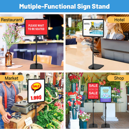 VAIIGO Sign Holder Stand 8.5 x 11, Adjustable Poster Stand for Table Top & Floor, Metal Signage Display Stands, Floor Standing Sign Holder for Advertisement, Tradeshow, Store, Business, 2 Pack
