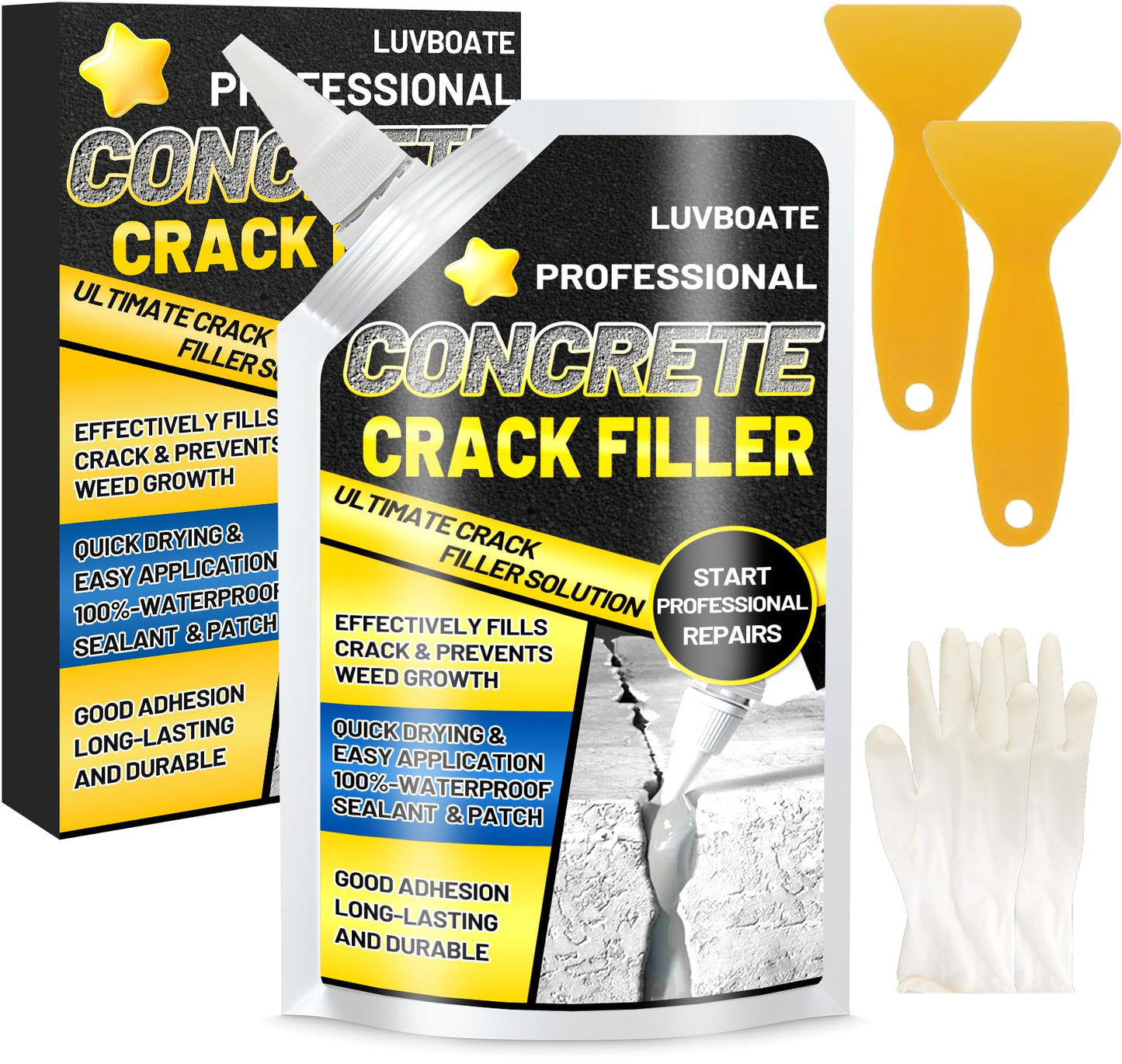 Concrete Crack Filler, 1.5LB High Elasticity Self Leveling Cement Crack Filler, Slab Concrete Waterproof Repair Sealant for Driveway, Walkway, Patio, Joint, Indoor and Outdoor - Grey (24.7oz)