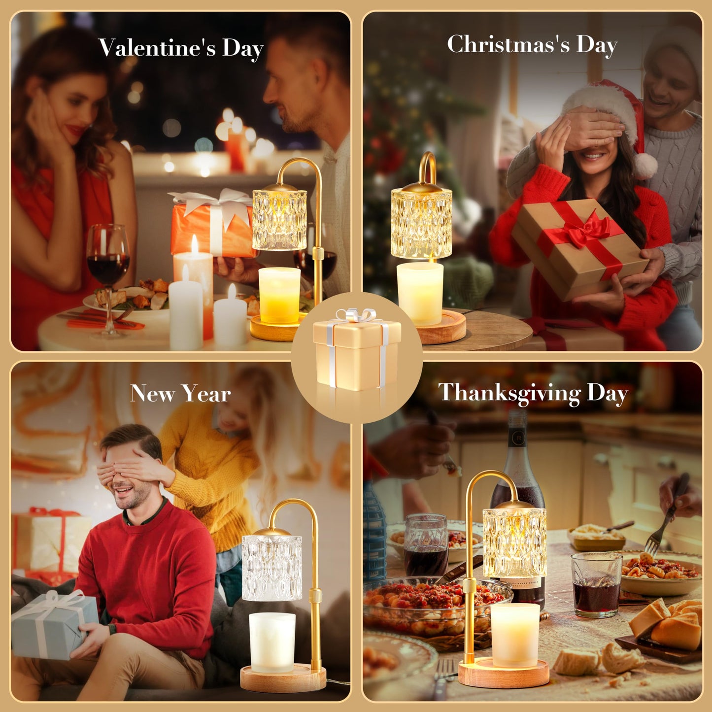 Briever Dimmable Candle Warmer Lamp with Timer, Height Adjustable Electric Candle Wax Warmer for All Size Jar Candles, Top-Down Light Heat Melting Wax with 2 Bulbs & Wooden Base for Gifts Home Decor
