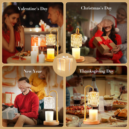 Briever Dimmable Candle Warmer Lamp with Timer, Height Adjustable Electric Candle Wax Warmer for All Size Jar Candles, Top-Down Light Heat Melting Wax with 2 Bulbs & Wooden Base for Gifts Home Decor