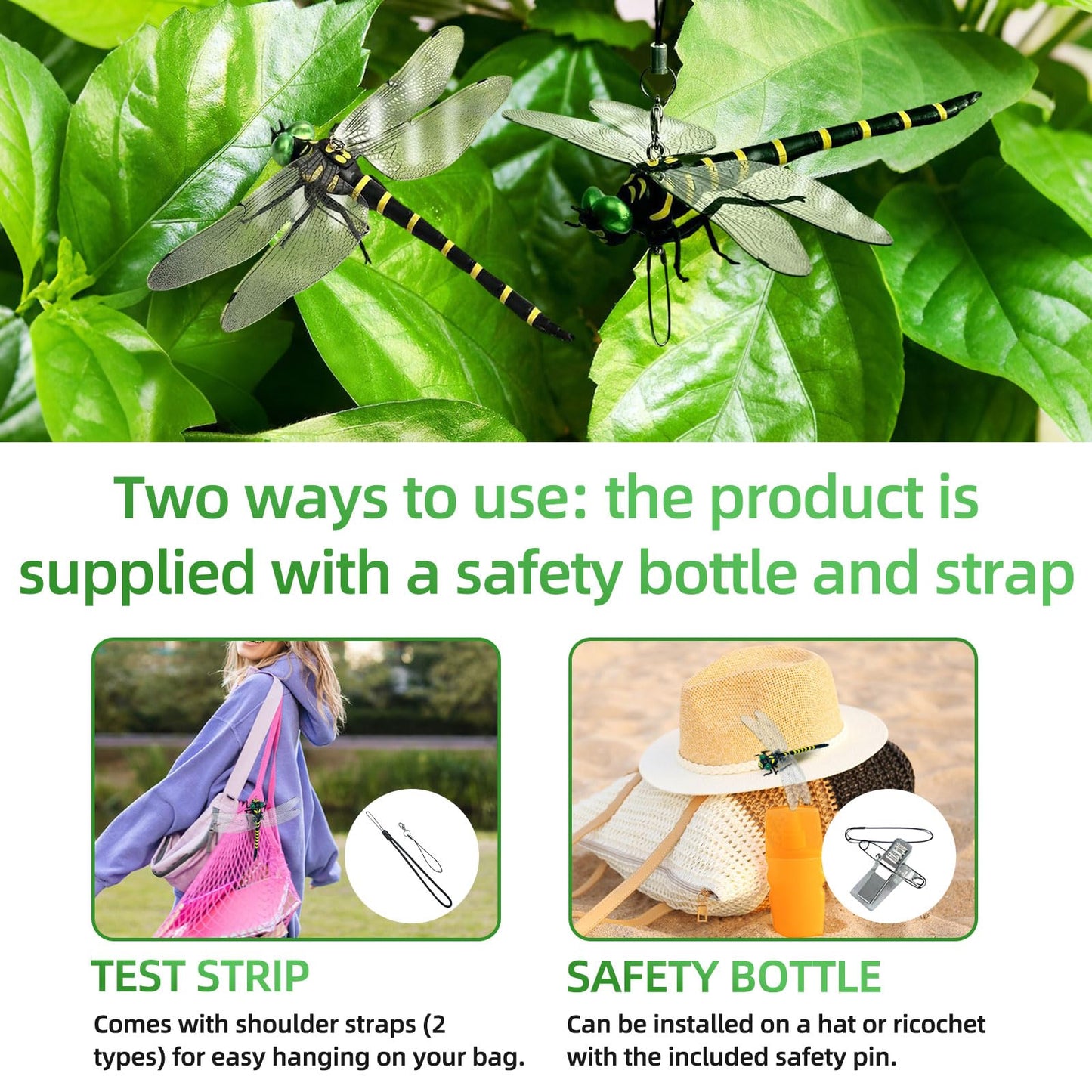 Realistic Dragonfly Clips - Large Artificial Simulated Dragonfly Pins for Clothing/Backpacks/Hats, Natural Fly Repelling Decor for Camping & Outdoor Activities (Green-3pcs)