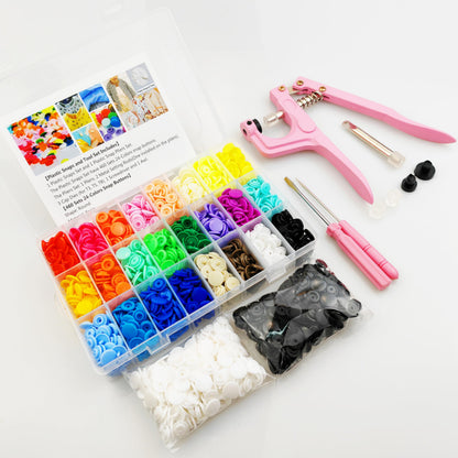 ChaliGoo 460 Sets T5 Plastic Snap Fasteners with Upgraded Pink Pliers, 24 Colors Snap Buttons Press Studs, Poppers Fasteners Kit for Sewing, Crafting - 12mm