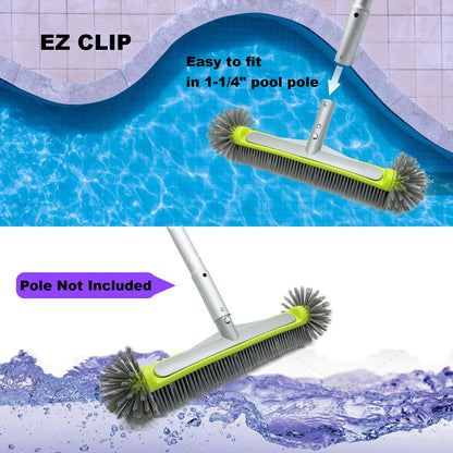 Pool Brush with Round-End Brush Head, 7 Rows 17.5-inch Pool Brush Head for Inground Pool/Above Ground Pool(Green)
