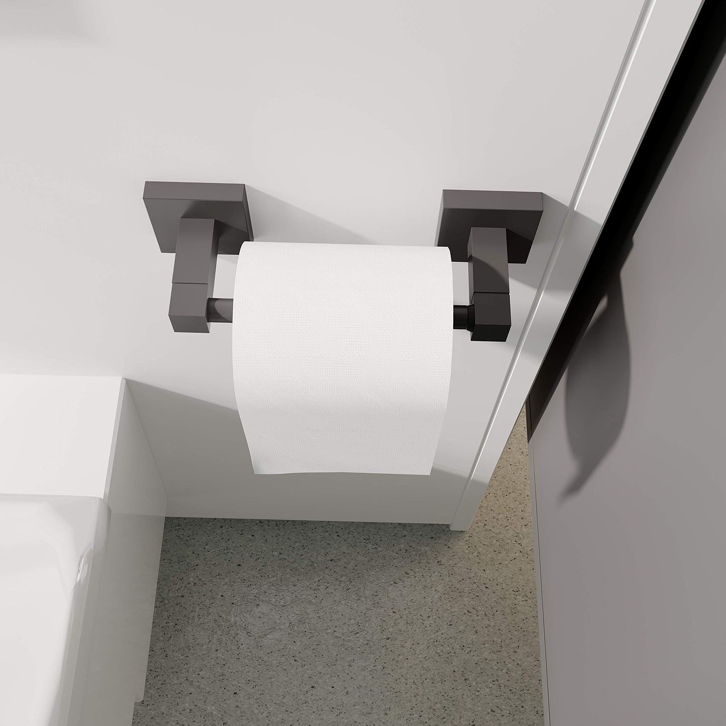 Ruacq Toilet Paper Holder Matte Black Double Post Pivoting Square Tissue Holders Roll Holder Hangers Toilet Paper Stand Stainless Steel and Zinc Alloy Modern Wall Mounted