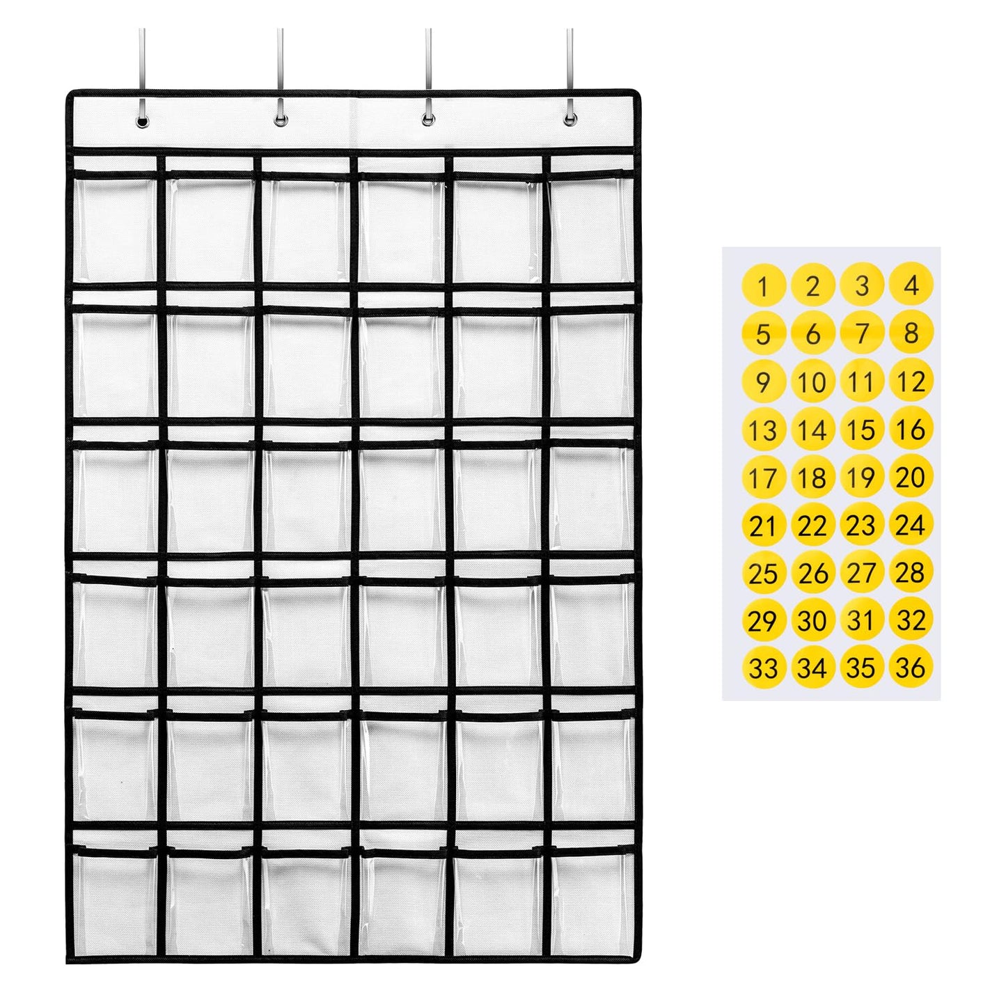 SAVERHO Classroom Pocket Chart for Cell Phones,36 Clear Pocket Chart for Calculator Holder with 36 Number Sticker (White)