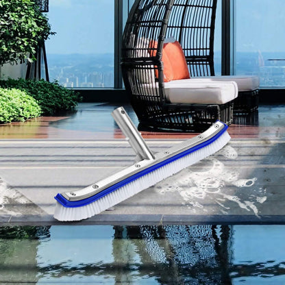 VABNEER Swimming Pool Brush 18 inches Durable Plastic Brush Head with Aluminium Handle and Enhanced Aluminium Back for Swimming Pool, Pond, Spa, Hot Spring, Tubs, Walls, Tile, Floors (Blue