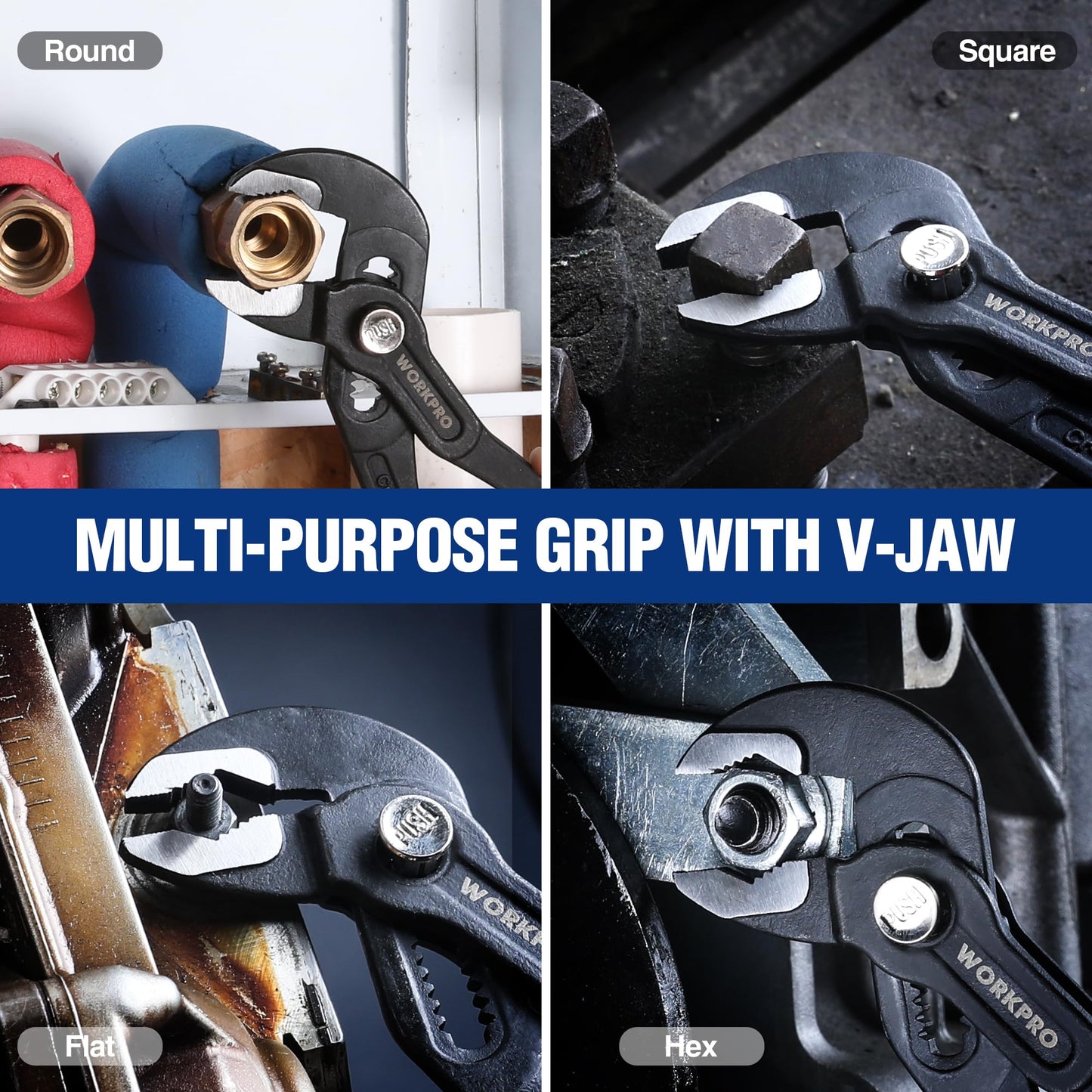 WORKPRO 2 Piece Groove Joint Pliers Set, 7 & 10-Inch Fast Adjustable Water Pump Pliers, V-Jaw Tongue and Groove Pliers in CRV Steel