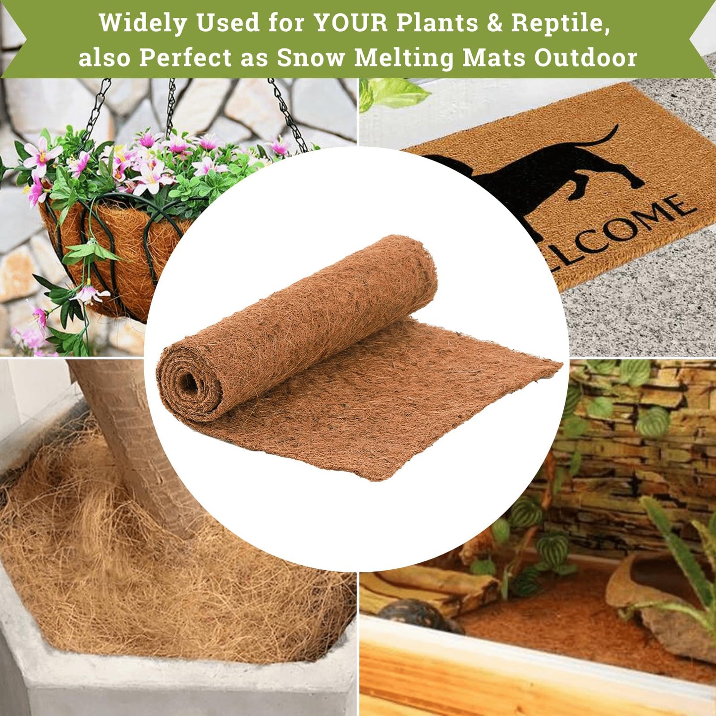 YOUEON 3 Rolls Coconut Coir Liner Sheets 40 x 16 Inch, Coco Liner Roll Reusable Coconut Fiber Mat, Reptile Carpet, Snow Melting Mats Insulation Coconut Mat for Planter, Flowerpot, Garden,Reptile