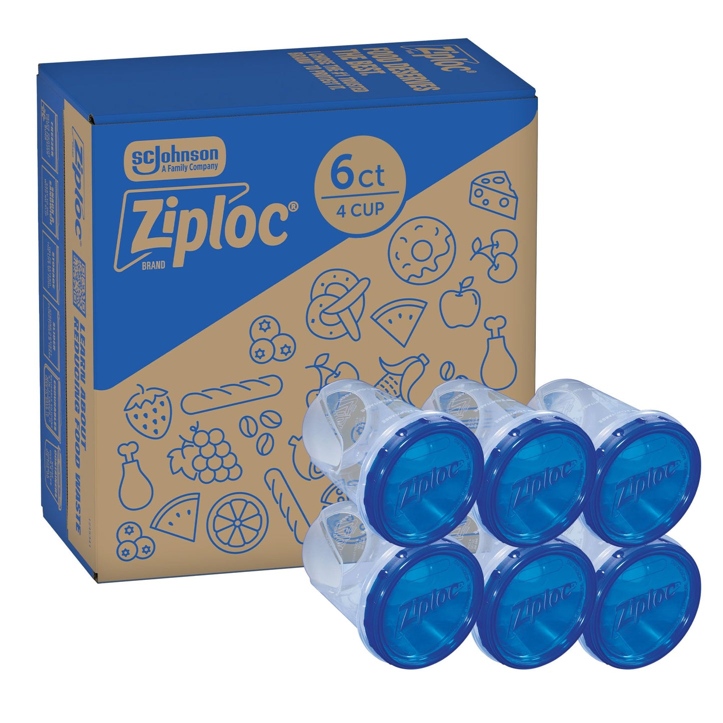 Ziploc Twist N Loc Reusable Containers, Leak-Proof Lid, Keeps Food Fresh, BPA Free, Microwave, Freezer and Dishwasher Safe Food Storage for Lunch and Leftovers, 6 Containers, 4 Cup Capacity