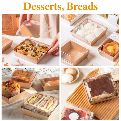 50PCS Charcuterie Boxes with Clear Lids, 5 Inch Brown Kraft Paper Dessert Boxes Disposable Square Food Containers, Snackle Box Sandwich Boxes for Strawberries, Slice Cake,Hot Cocoa Bombs