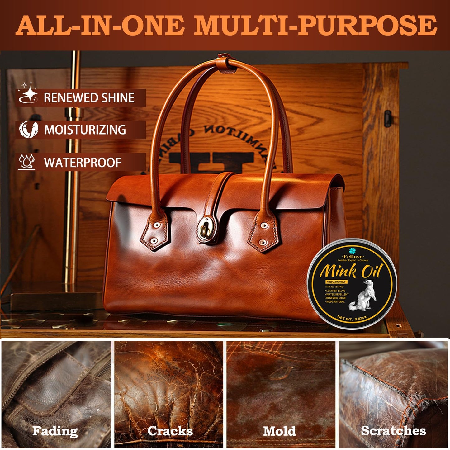 6-in-1 Mink Oil Leather Conditioner and Cleaner Kit 3.52 oz – Premium Waterproof Leather Care for Boots, Shoes & Bags