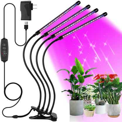 Sondiko Grow Lights for Indoor Plants Full Spectrum - Auto On/Off Timer (3/9/12H) & Dimmer (9 Levels) - Adjustable Gooseneck - 3 Switch Modes - Great for Greenhouse, Home, Office