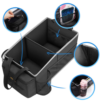 Car Organizer and Storage for Front Back Seat and Floor, Alijees Car Caddy Road Trip Essentials Kids, Automotive Travel Accessories Organization with Cup Holders, Tissue Box, Mesh Pockets