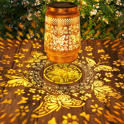 Solar Lanterns Outdoor Hanging Lantern Lights with Shepherd Hook, Gardening Gifts for Mom Grandma Women Butterfly Metal Decor Lantern Waterproof Solar Lights LED Decorative for Garden Yard Patio