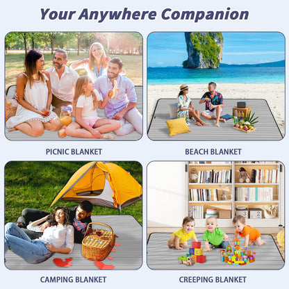 Aenithsy Picnic Blanket Waterproof, 59"x79" Picnic Mat with Carrying Handle, Foldable Washable Beach Blanket for Outdoor Activities, Park, Camping, Hiking(Blue Stripe)