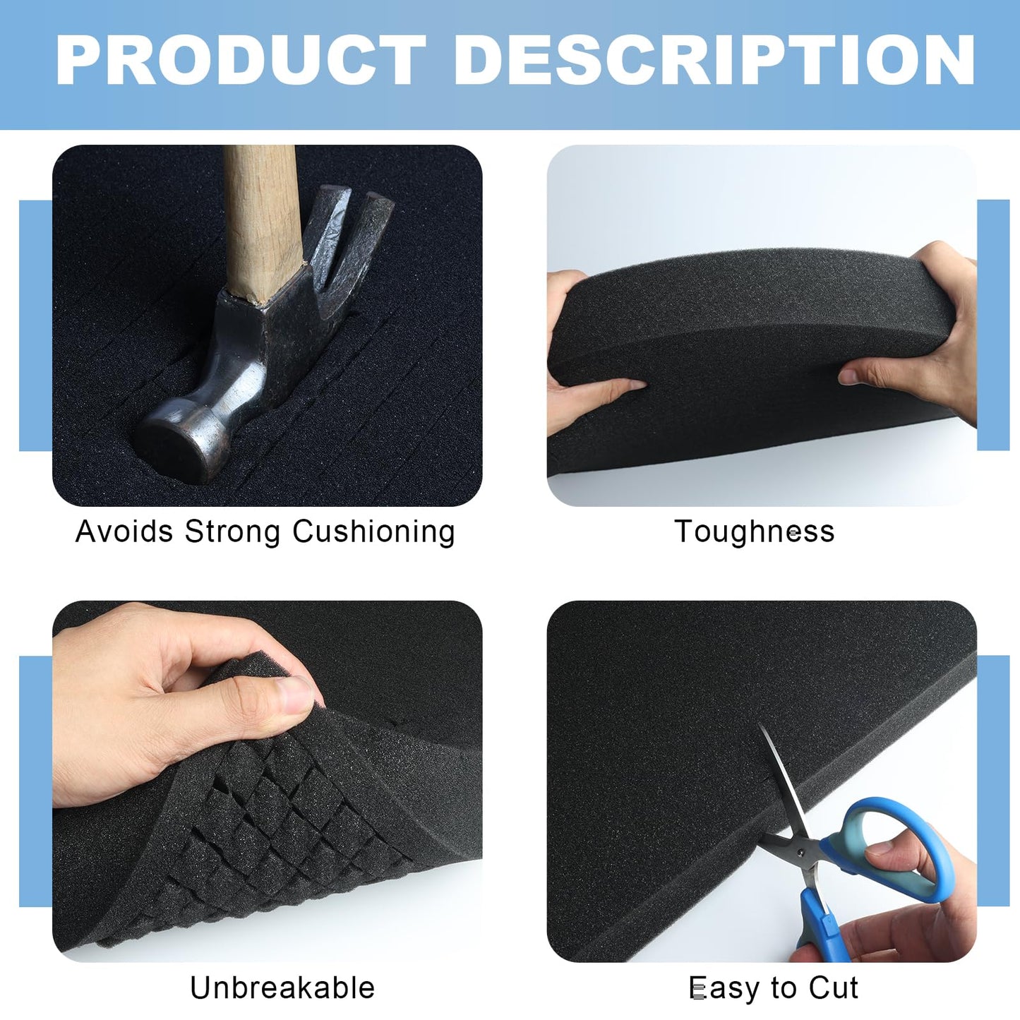 Storystore Pick Apart Foam Insert 4 PCS, 2 Size 16 Inch Length Polyurethane Pick and Pluck Foam, Pluck Pre Cube Sheet Foam with Bottom Use for Boxes Cases Padding Camera, Tool Box, Board Game Box