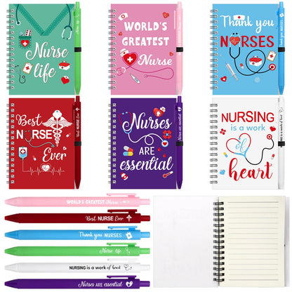 12 Pcs Nurse Appreciation Gift Set Nursing Week Thank You Gifts Inspirational Spiral Notebooks Motivational Ballpoint Pens Bulk for Healthcare Workers Nurses Graduation Nurse Week Appreciation Gifts