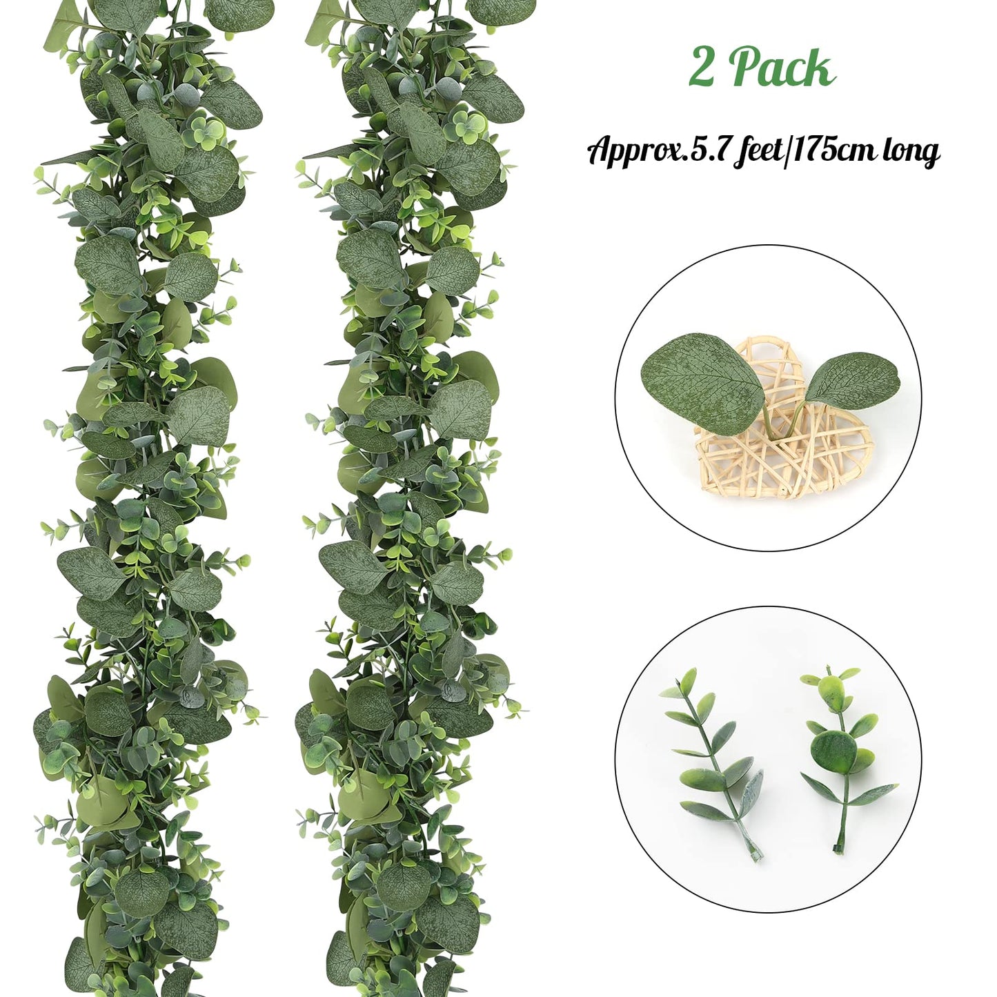 SOMYTING Eucalyptus Garlands, 2 Pack 5.7ft Long Artificial Mixed Eucalyptus Leaves Vine Greenery Garland Hanging Plants for Farmhouse Table Centerpiece Mantel Wedding Arch Backdrop Decor